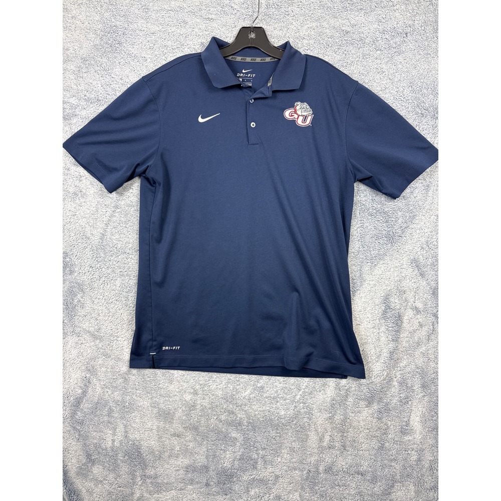 Nike Mens Large Navy Polo Gonzaga University Bulldogs Dri-FIT Short Sleeve Shirt